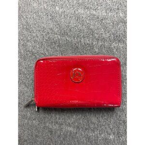 New Joy Mangano Red Croc Embossed Wallet 2 Wrap-Around Zippers With Card Slots